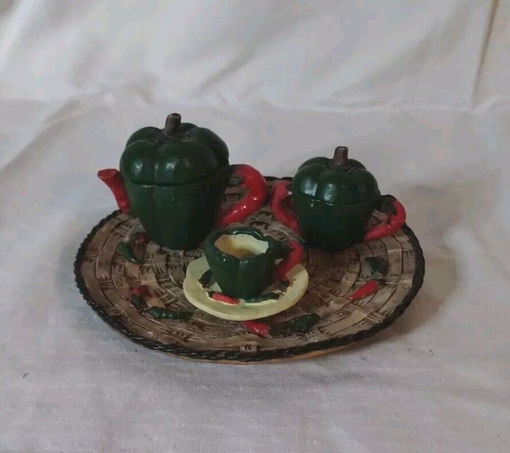 Miniature Red Green Peppers Tea Set - Partial